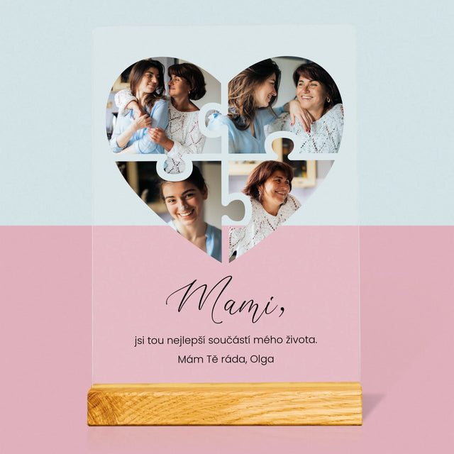 Fotokoláž: Puzzle Srdce Pro Mámu - Tisk Na Akrylovém Skle