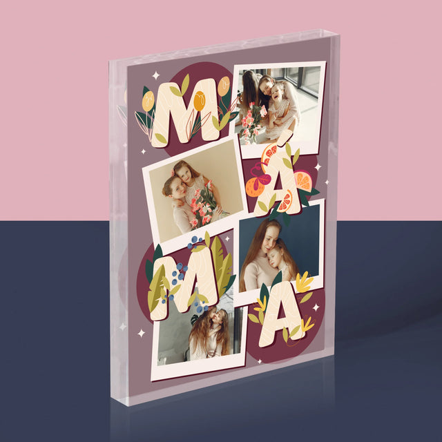 Fotokoláž: Písmenka Máma - Akrylový Blok