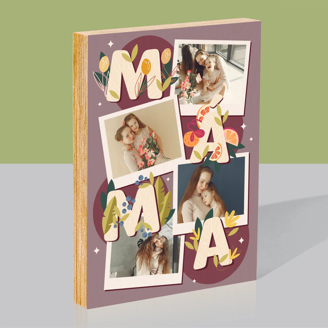 Fotokoláž: Písmenka Máma - Tisk Na Dřevo