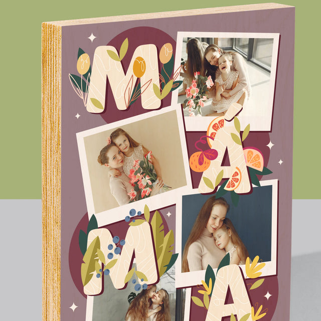 Fotokoláž: Písmenka Máma - Tisk Na Dřevo