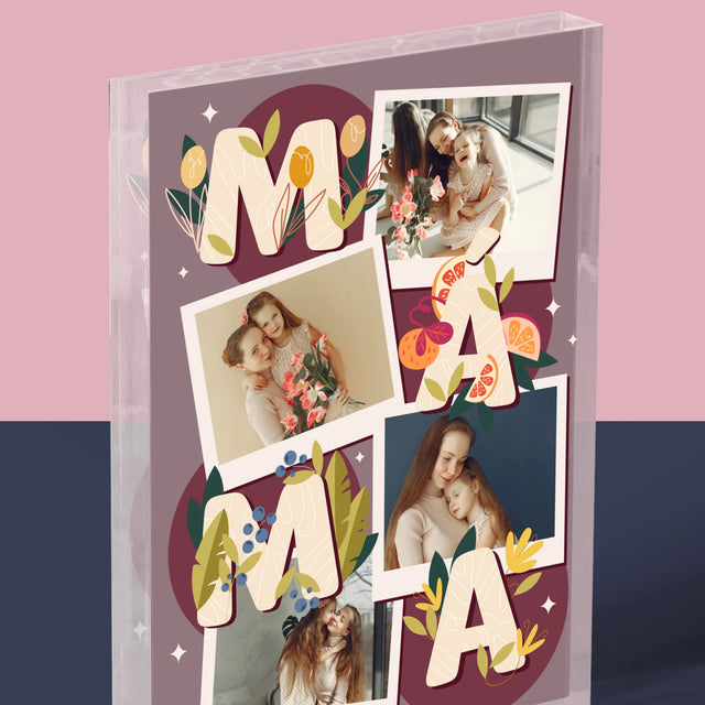 Fotokoláž: Písmenka Máma - Akrylový Blok