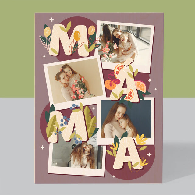Fotokoláž: Písmenka Máma - Tisk Na Dřevo