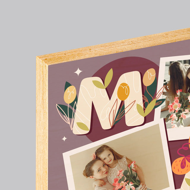 Fotokoláž: Písmenka Máma - Tisk Na Dřevo