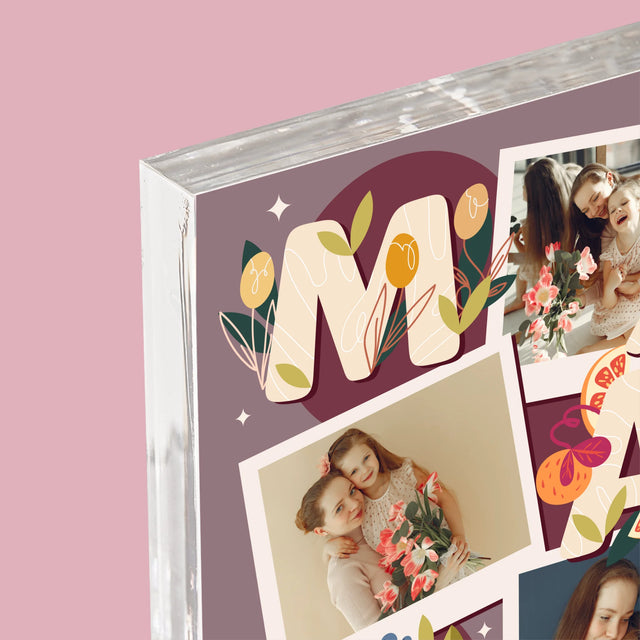 Fotokoláž: Písmenka Máma - Akrylový Blok