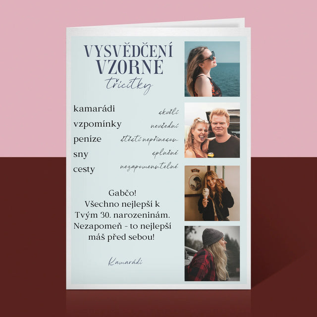 Fotokoláž: Vysvědčení Vzorné Třicítky - Přání