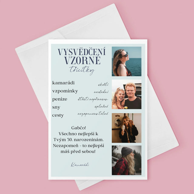 Fotokoláž: Vysvědčení Vzorné Třicítky - Přání