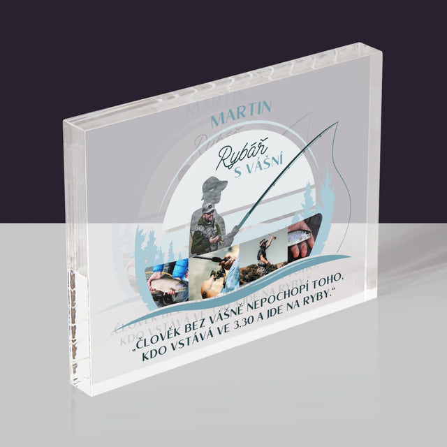 Tvar Z Fotek: Rybář S Vášní - Akrylový Blok