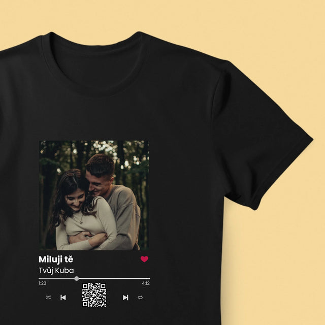 Fotka A Textem: Spotify S Kódem Qr - Pánské Tričko