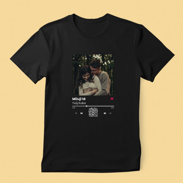 Fotka A Textem: Spotify S Kódem Qr - Pánské Tričko