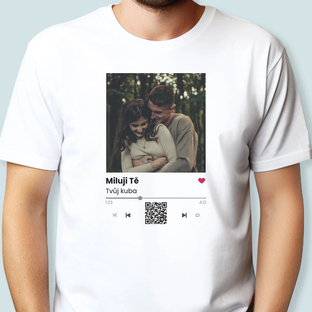 Fotka A Textem: Spotify S Kódem Qr - Pánské Tričko