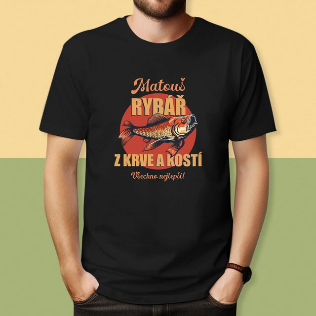 Jméno A Nápis: Rybář Z Krve A Kostí - Pánské Tričko