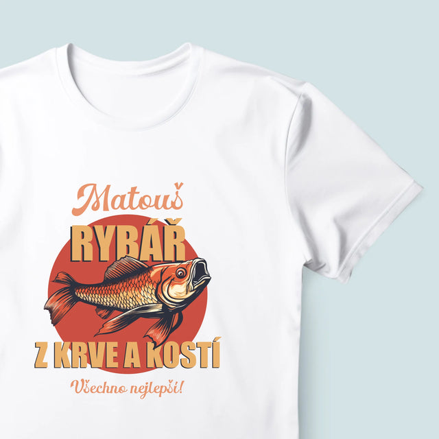 Jméno A Nápis: Rybář Z Krve A Kostí - Pánské Tričko