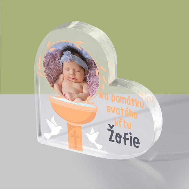 Fotka A Textem: Na Památku Svatého Křtu - Akrylový Blok Srdce