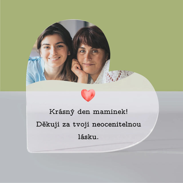 Fotka A Textem: Blahopřání Pro Mámu - Akrylový Blok Srdce