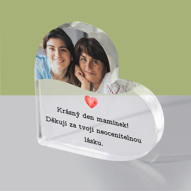 Fotka A Textem: Blahopřání Pro Mámu - Akrylový Blok Srdce