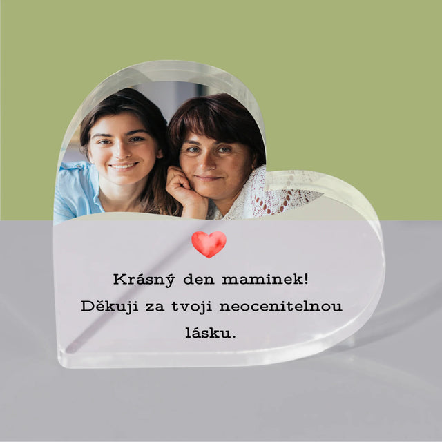 Fotka A Textem: Blahopřání Pro Mámu - Akrylový Blok Srdce