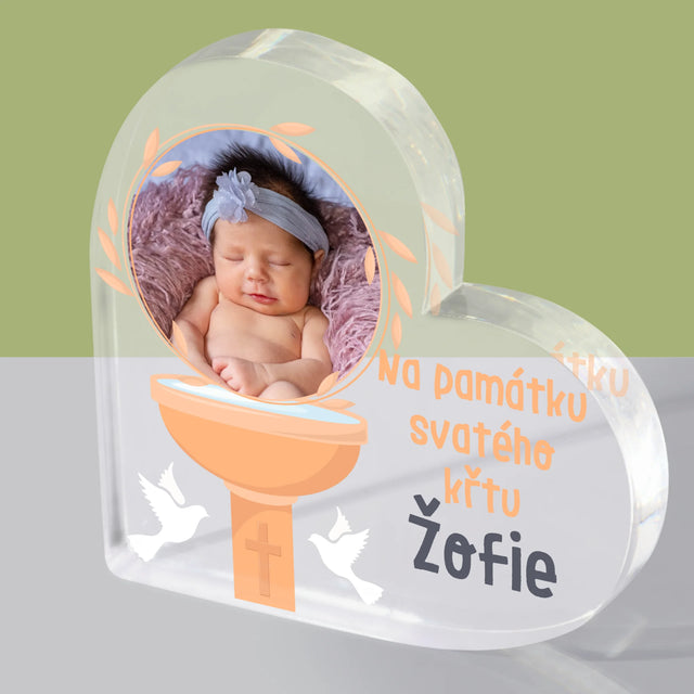 Fotka A Textem: Na Památku Svatého Křtu - Akrylový Blok Srdce