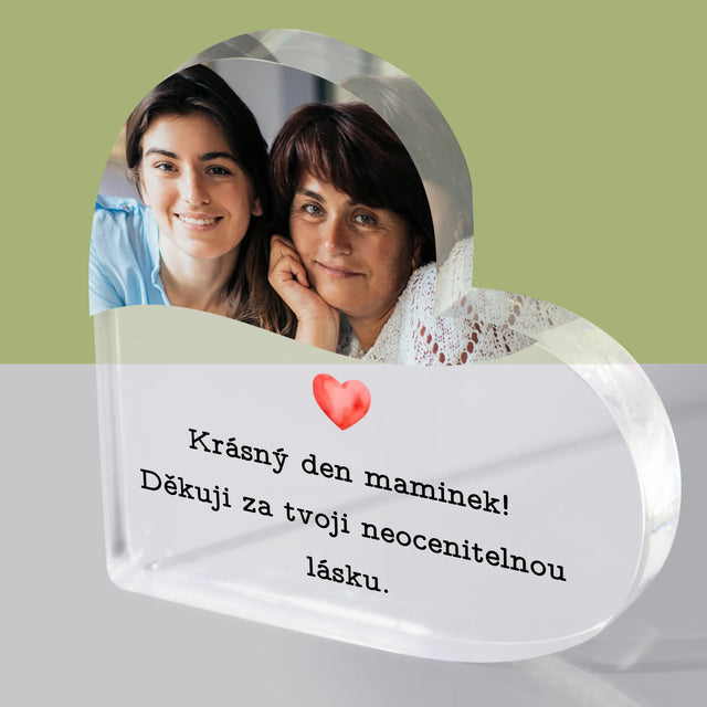 Fotka A Textem: Blahopřání Pro Mámu - Akrylový Blok Srdce