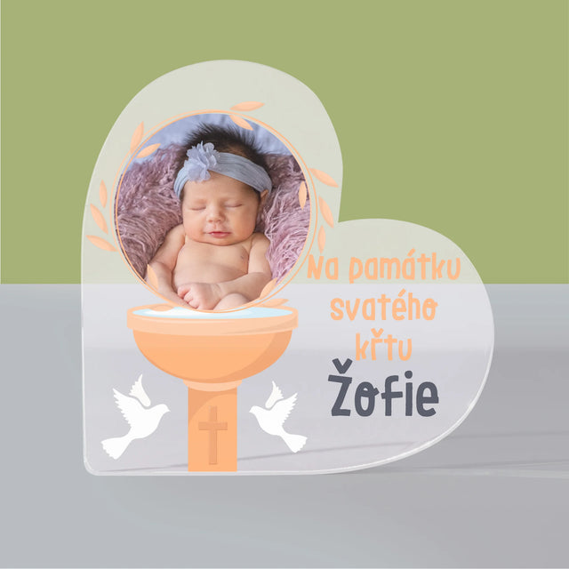 Fotka A Textem: Na Památku Svatého Křtu - Akrylový Blok Srdce