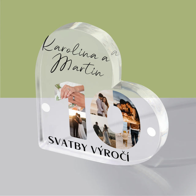 Slovo Z Fotek: 10. Výročí Svatby - Akrylový Blok Srdce