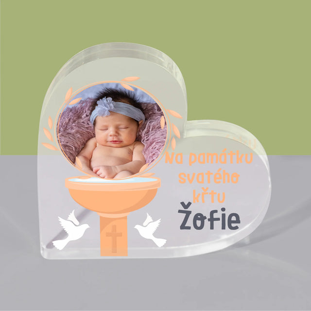 Fotka A Textem: Na Památku Svatého Křtu - Akrylový Blok Srdce