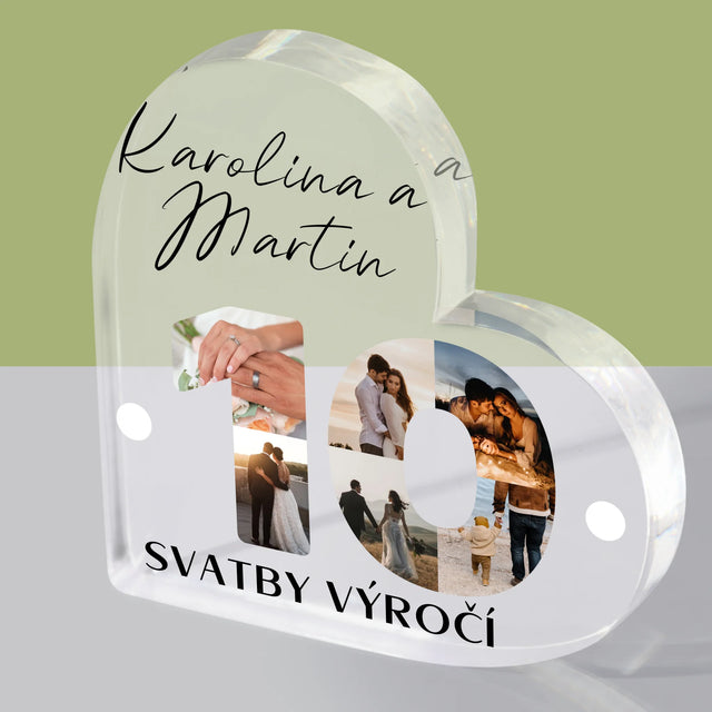 Slovo Z Fotek: 10. Výročí Svatby - Akrylový Blok Srdce