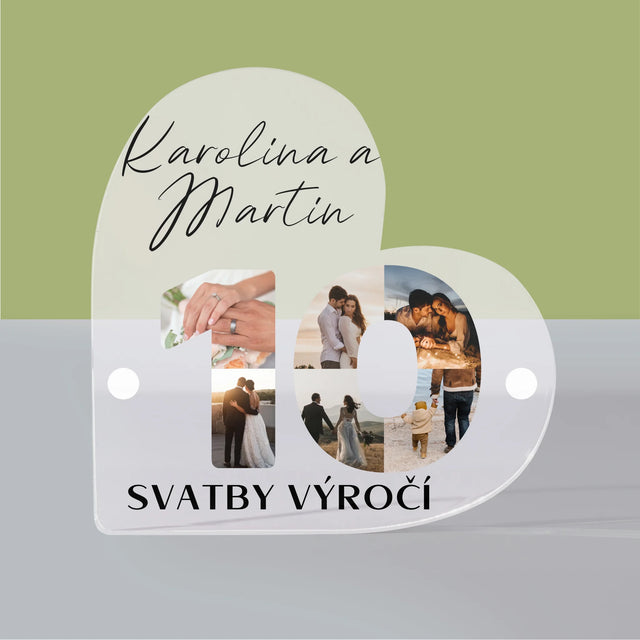 Slovo Z Fotek: 10. Výročí Svatby - Akrylový Blok Srdce