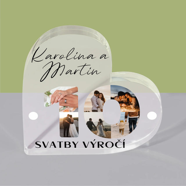 Slovo Z Fotek: 10. Výročí Svatby - Akrylový Blok Srdce