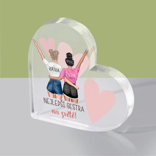 Designér Postav: Nejlepší Sestra Na Světě - Akrylový Blok Srdce