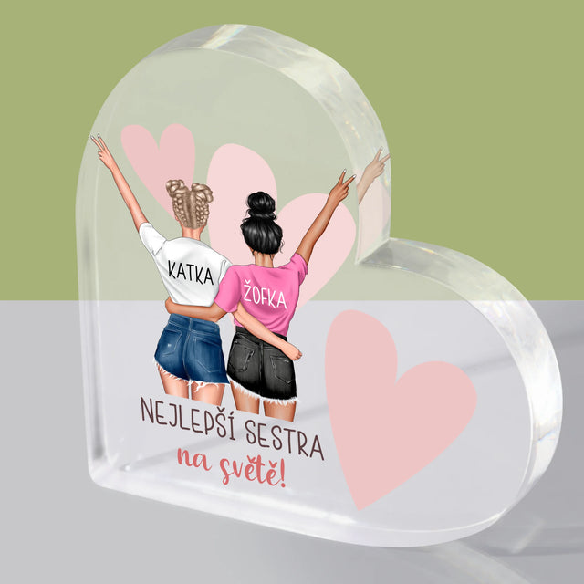 Designér Postav: Nejlepší Sestra Na Světě - Akrylový Blok Srdce