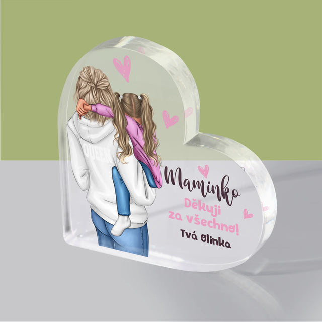 Designér Postav: Máma S Dítětem - Akrylový Blok Srdce