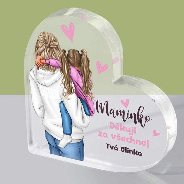 Designér Postav: Máma S Dítětem - Akrylový Blok Srdce