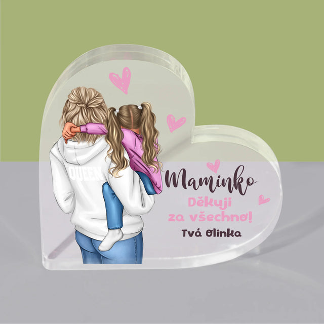 Designér Postav: Máma S Dítětem - Akrylový Blok Srdce