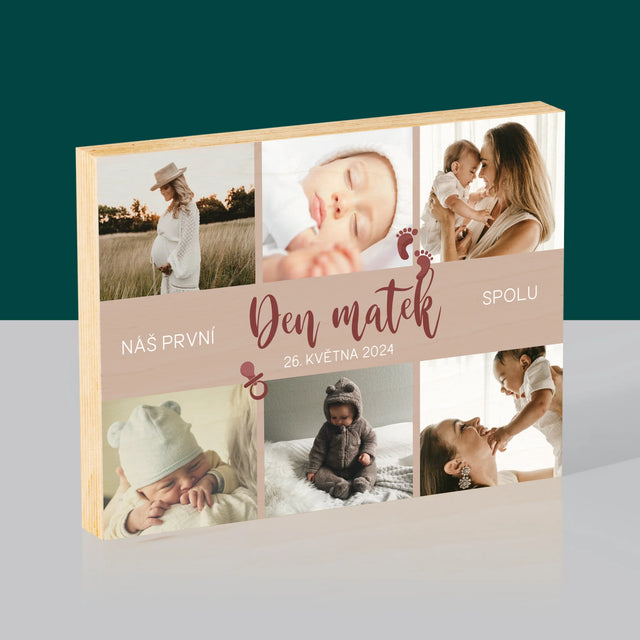 Fotokoláž: Náš První Den Matek - Tisk Na Dřevo