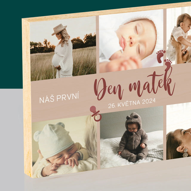 Fotokoláž: Náš První Den Matek - Tisk Na Dřevo