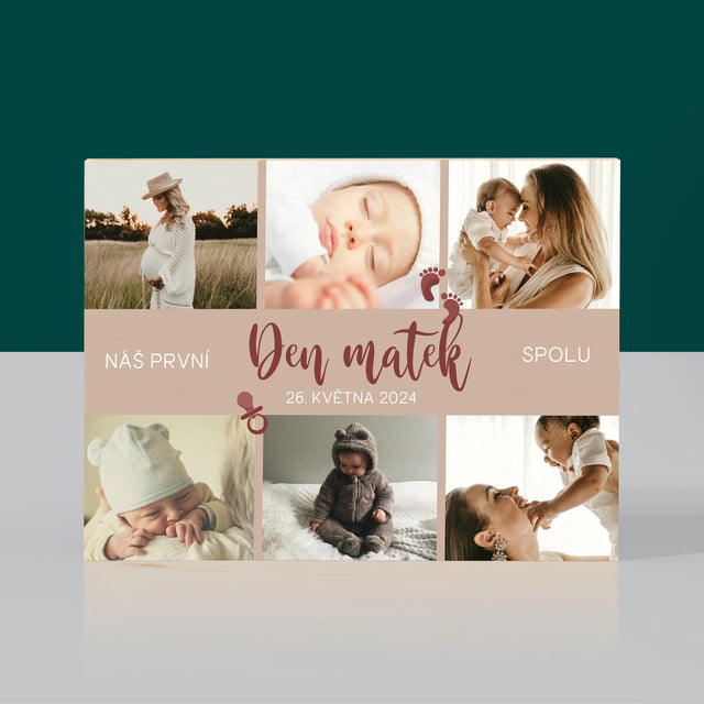 Fotokoláž: Náš První Den Matek - Tisk Na Dřevo
