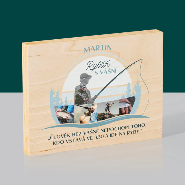 Tvar Z Fotek: Rybář S Vášní - Tisk Na Dřevo