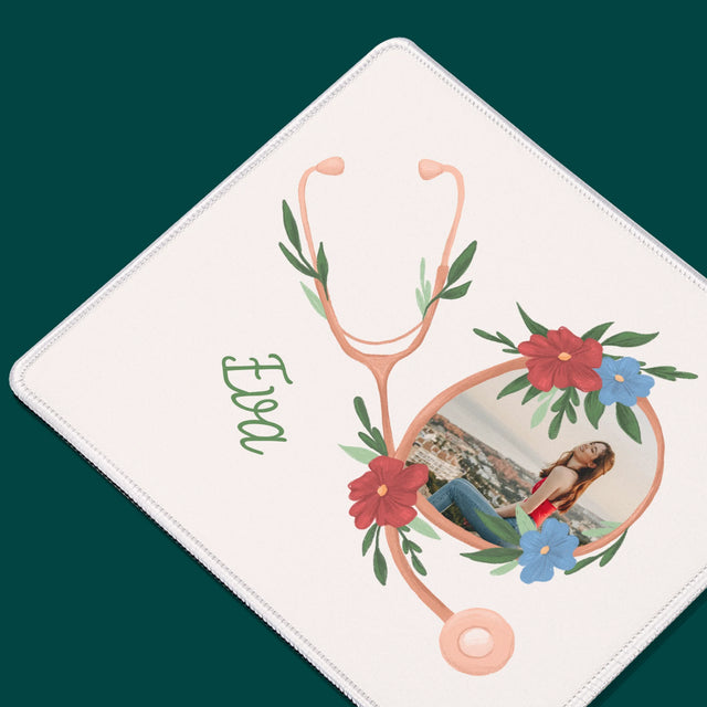 Fotka A Textem: Stetoskop Květiny - Podložka Pod Myš