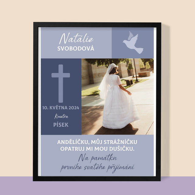 Fotka A Textem: Andělíčku Přijímání - Tisk V Rámečku