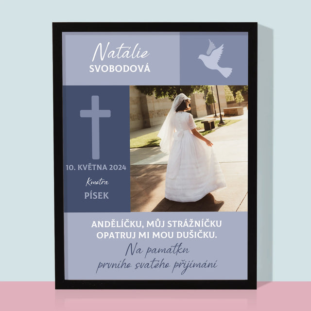 Fotka A Textem: Andělíčku Přijímání - Tisk V Rámečku