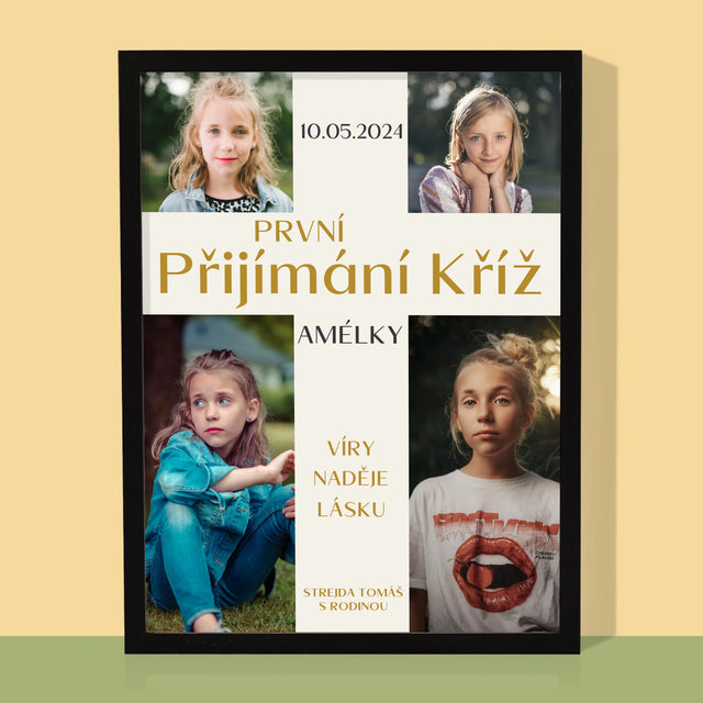 Fotokoláž: První Přijímání Kříž - Tisk V Rámečku