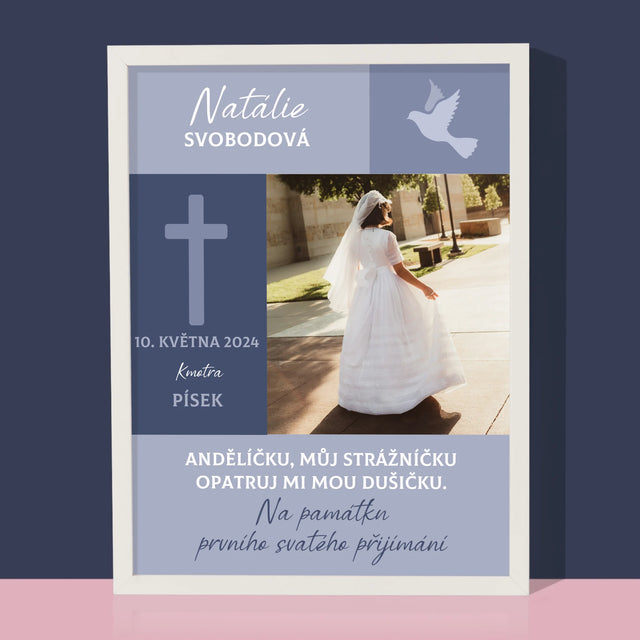 Fotka A Textem: Andělíčku Přijímání - Tisk V Rámečku