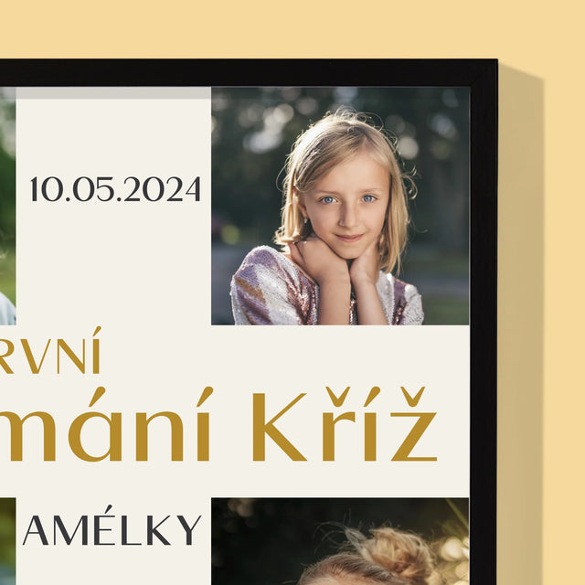 Fotokoláž: První Přijímání Kříž - Tisk V Rámečku