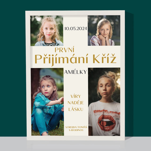 Fotokoláž: První Přijímání Kříž - Tisk V Rámečku