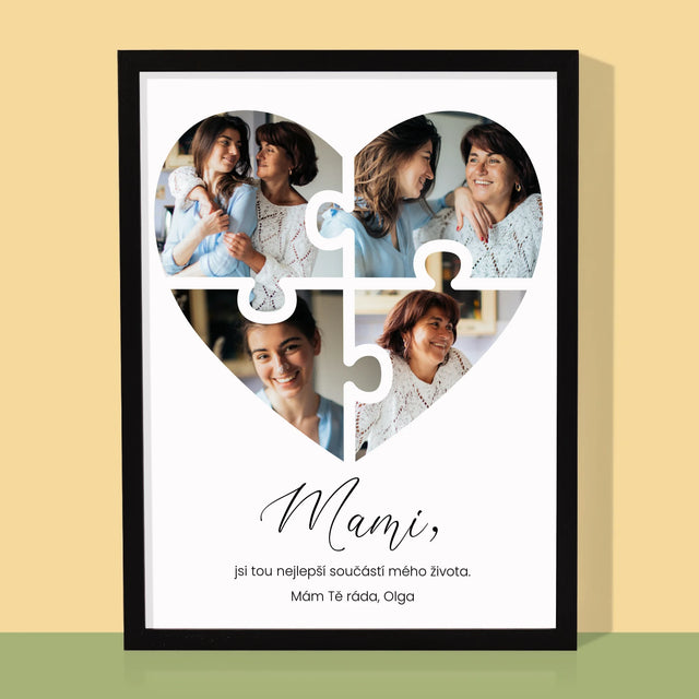 Fotokoláž: Puzzle Srdce Pro Mámu - Tisk V Rámečku