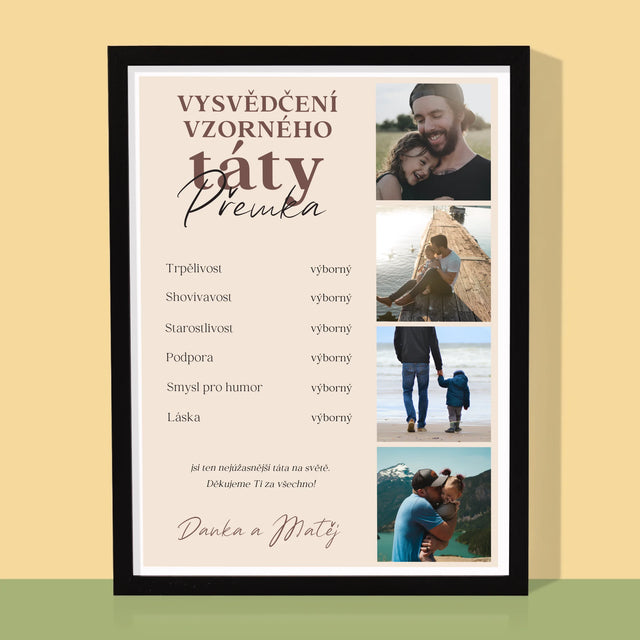 Fotokoláž: Vysvědčení Vzorné Táty - Tisk V Rámečku