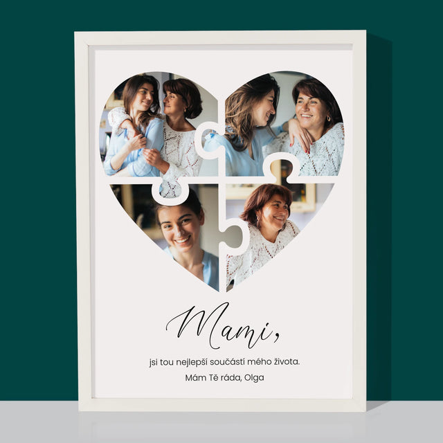 Fotokoláž: Puzzle Srdce Pro Mámu - Tisk V Rámečku