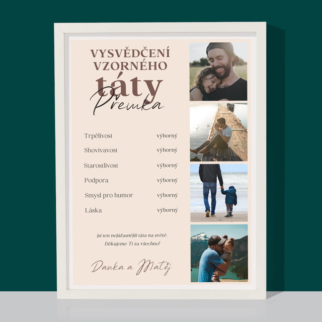 Fotokoláž: Vysvědčení Vzorné Táty - Tisk V Rámečku