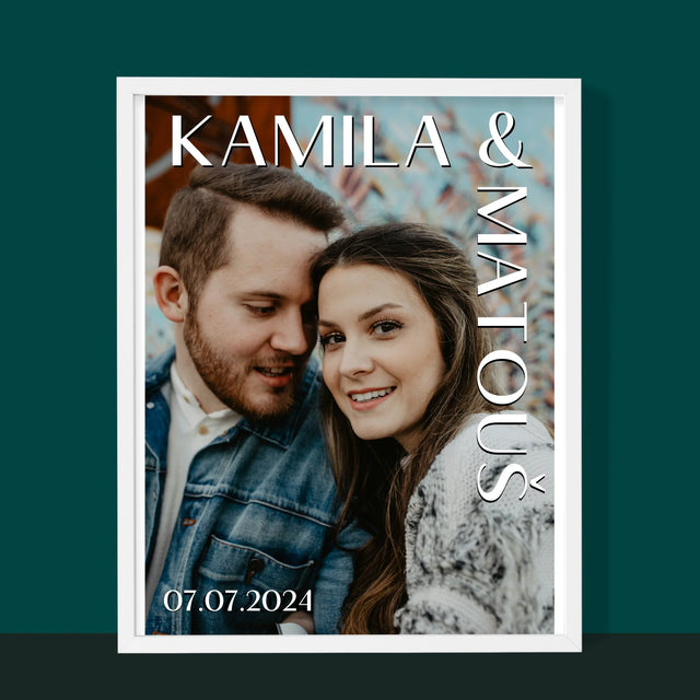 Fotka A Textem: Jména Svatba - Tisk V Rámečku