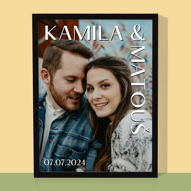 Fotka A Textem: Jména Svatba - Tisk V Rámečku